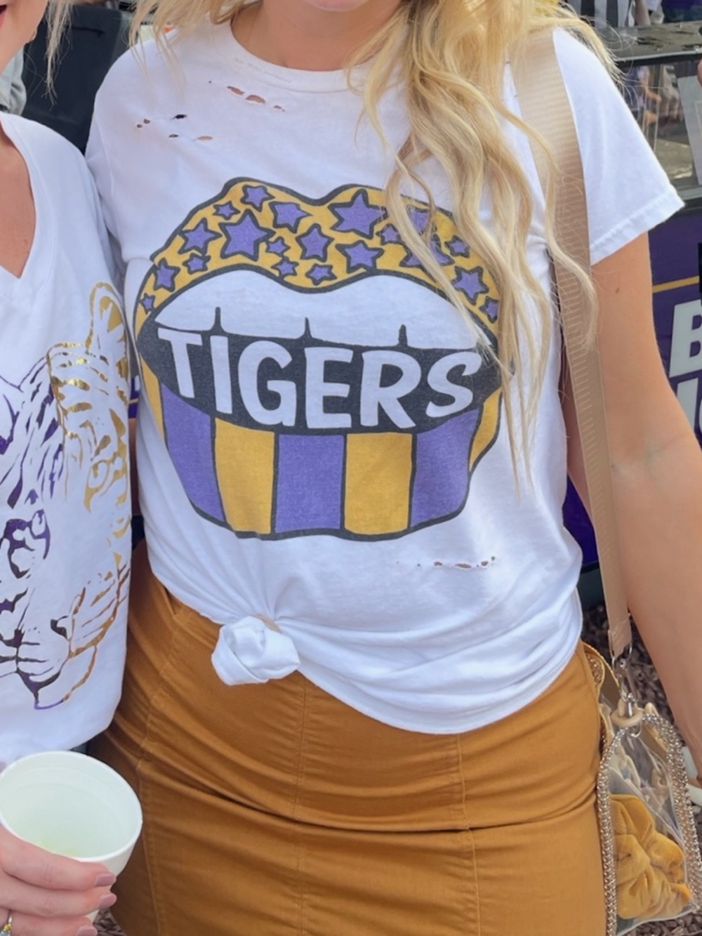 Ripped Vintage White and Purple 'Tigers' LSU Short Sleeve Shirt